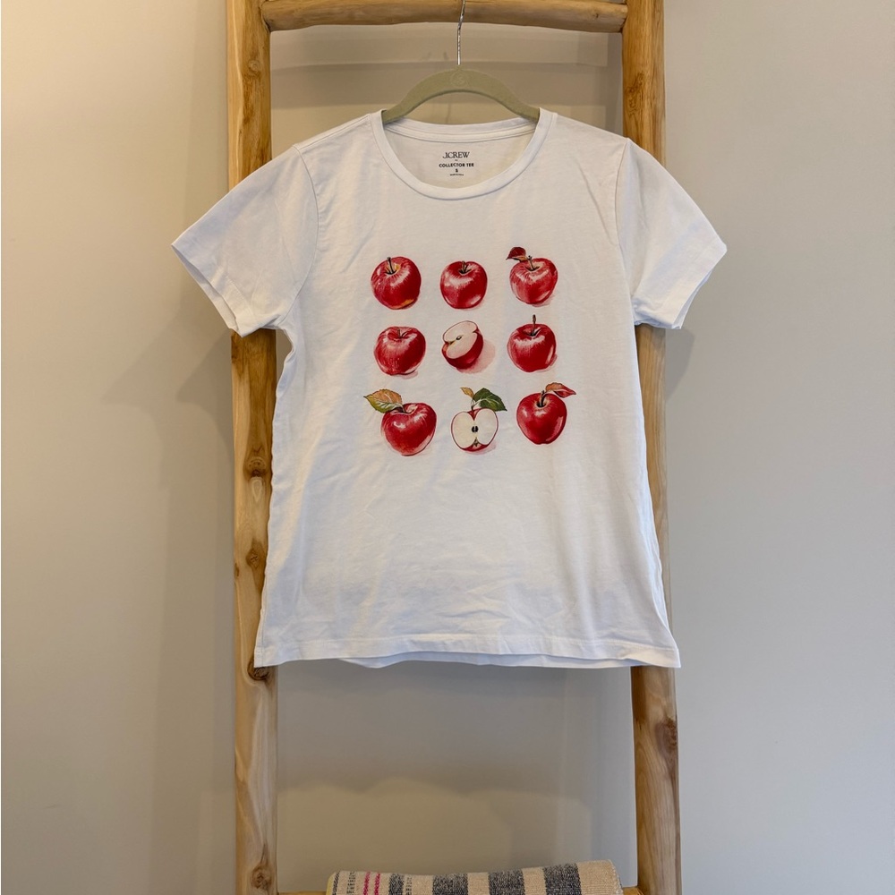 J. Crew White Short Sleeve Tee with Red Apple Graphic